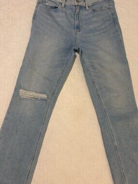 PAIGE Light Wash Straight-Leg Jeans with Knee Rip